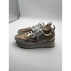 Sara Lopez Women’s Gold White Platform Sneakers Size 9.5 Excellent Condition